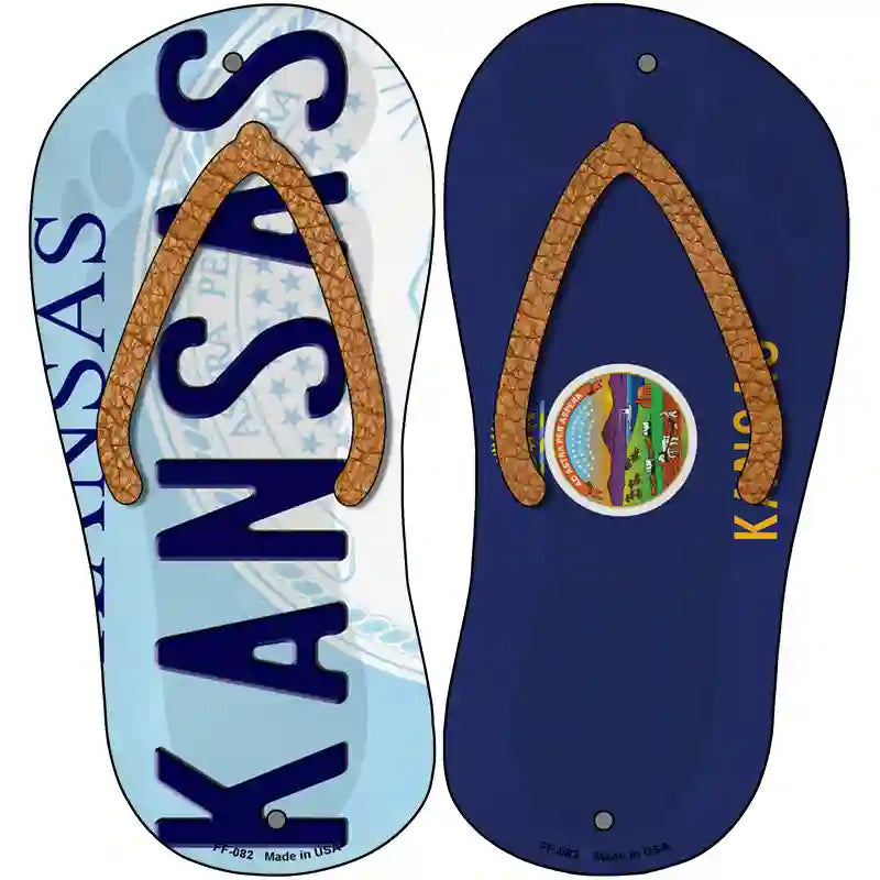 Kansas|KS Flag Novelty Metal Flip Flops (Set of 2)