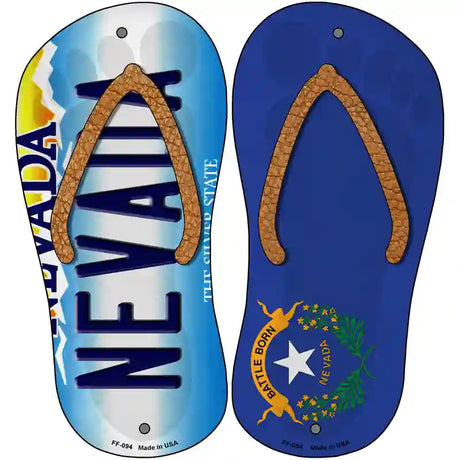 Nevada|NV Flag Novelty Metal Flip Flops (Set of 2)