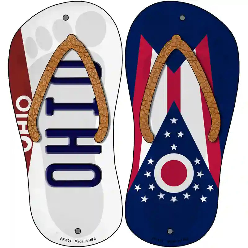 Ohio|OH Flag Novelty Metal Flip Flops (Set of 2)