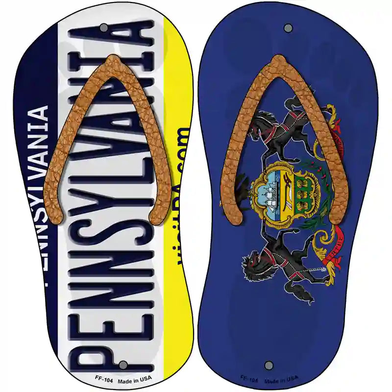 Pennsylvania|PA Flag Novelty Metal Flip Flops (Set of 2)