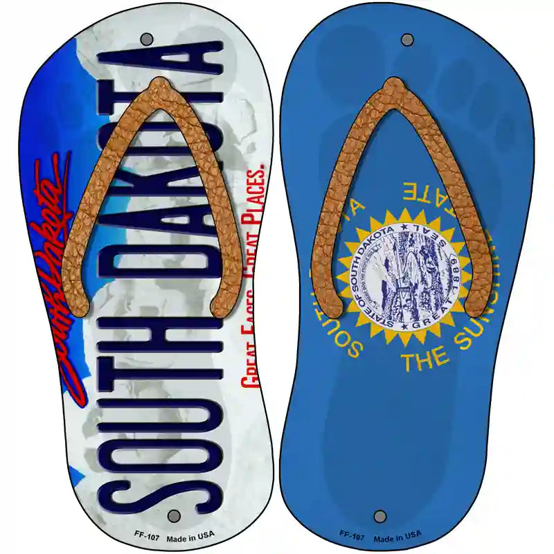 South Dakota|SD Flag Novelty Metal Flip Flops (Set of 2)