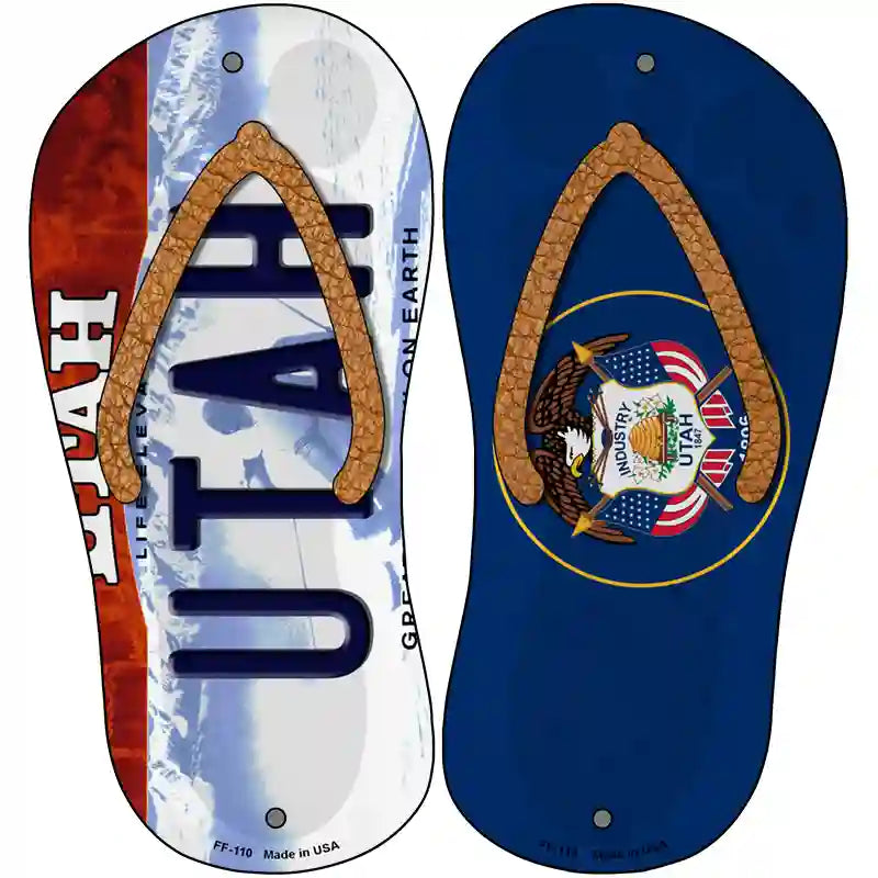 Utah|UT Flag Novelty Metal Flip Flops (Set of 2)