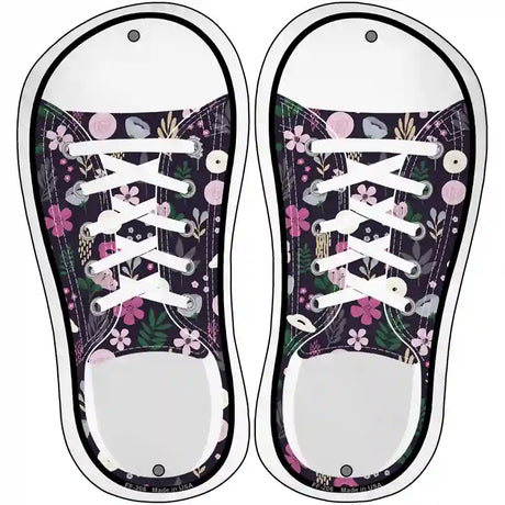 Assorted Flowers Black Pattern Novelty Metal Shoe Outlines (Set of 2)