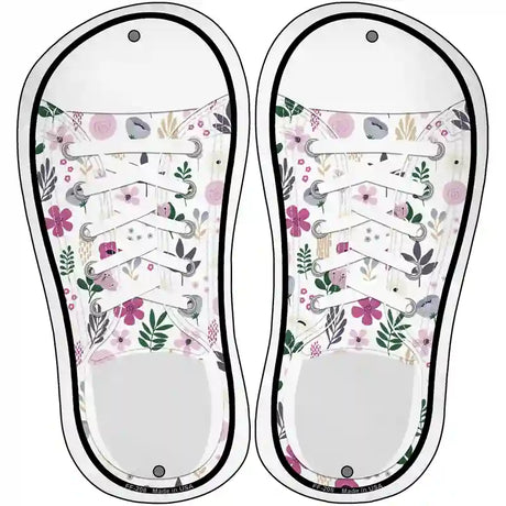 Assorted Flowers White Pattern Novelty Metal Shoe Outlines (Set of 2)