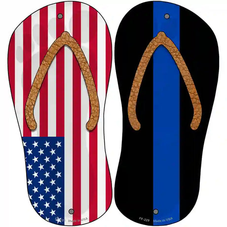 USA|Thin Blue Line Novelty Metal Flip Flops (Set of 2)