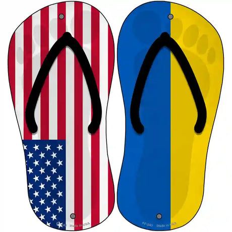 USA|Ukraine Flag Novelty Metal Flip Flops (Set of 2)