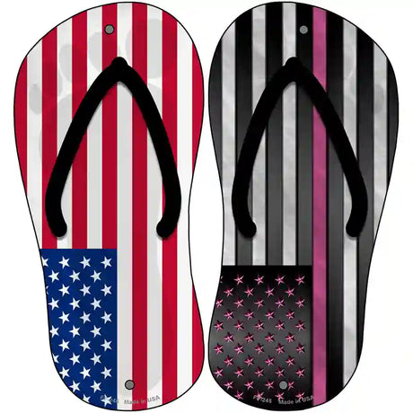 USA|Pink American Flag Novelty Metal Flip Flops (Set of 2)