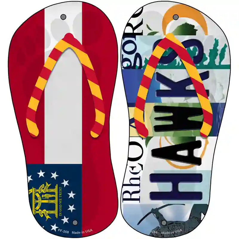 GA Flag|Hawks Strip Art Novelty Metal Flip Flops (Set of 2)