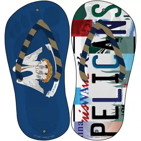 LA Flag|Pelicans Strip Art Novelty Metal Flip Flops (Set of 2)