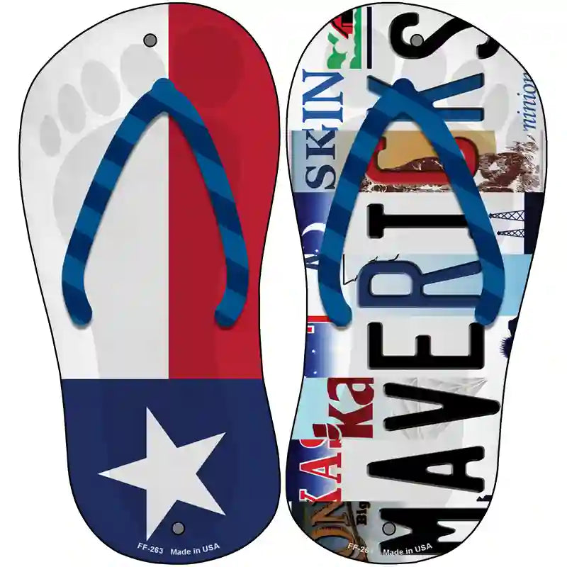 TX Flag|Mavericks Strip Art Novelty Metal Flip Flops (Set of 2)