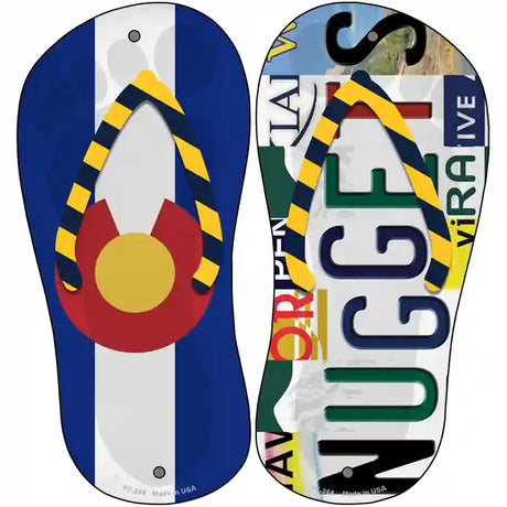 CO Flag|Nuggets Strip Art Novelty Metal Flip Flops (Set of 2)