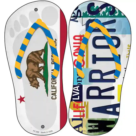 CA Flag|Warriors Strip Art Novelty Metal Flip Flops (Set of 2)