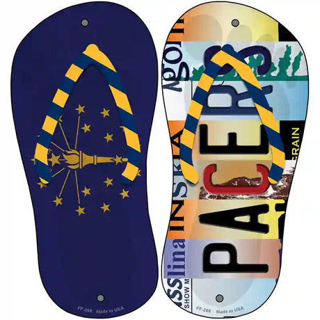 IN Flag|Pacers Strip Art Novelty Metal Flip Flops (Set of 2)