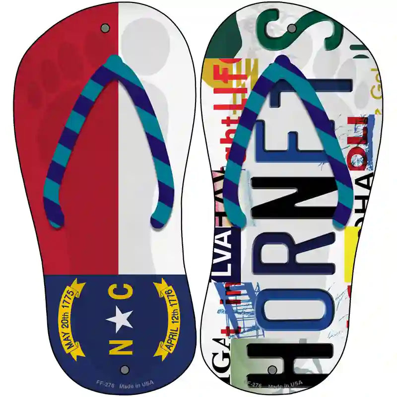 NC Flag|Hornets Strip Art Novelty Metal Flip Flops (Set of 2)