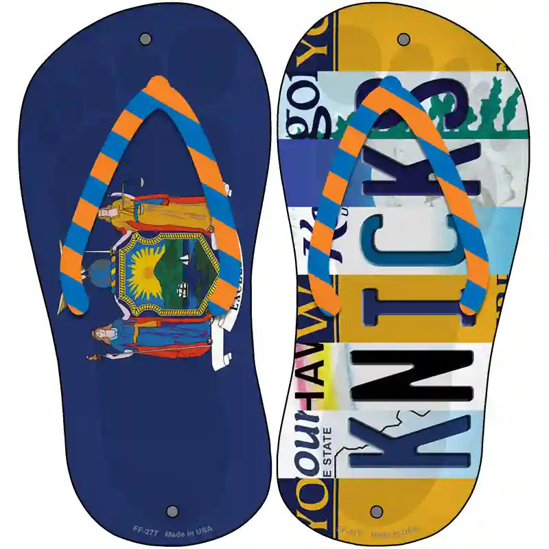 NY Flag|Knicks Strip Art Novelty Metal Flip Flops (Set of 2)