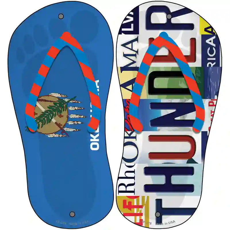 OK Flag|Thunder Strip Art Novelty Metal Flip Flops (Set of 2)