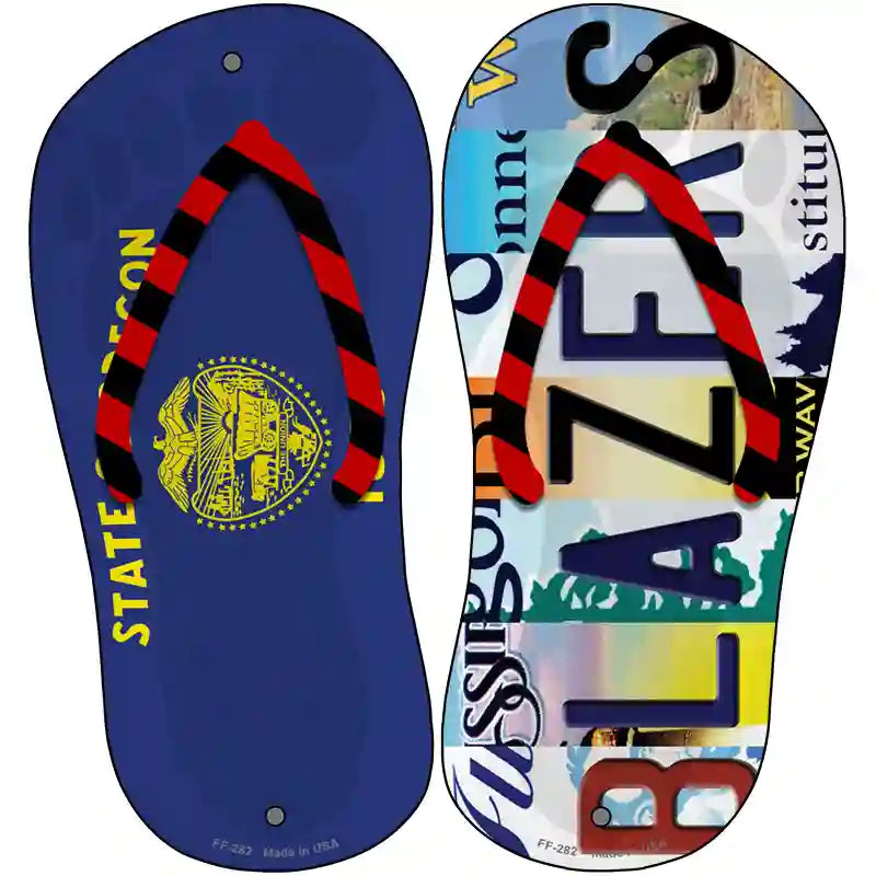 OR Flag|Blazers Strip Art Novelty Metal Flip Flops (Set of 2)