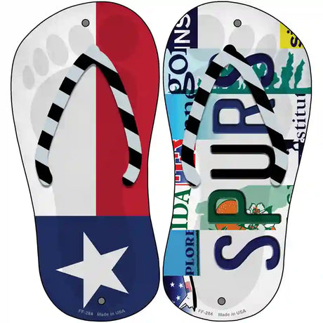 TX Flag|Spurs Strip Art Novelty Metal Flip Flops (Set of 2)