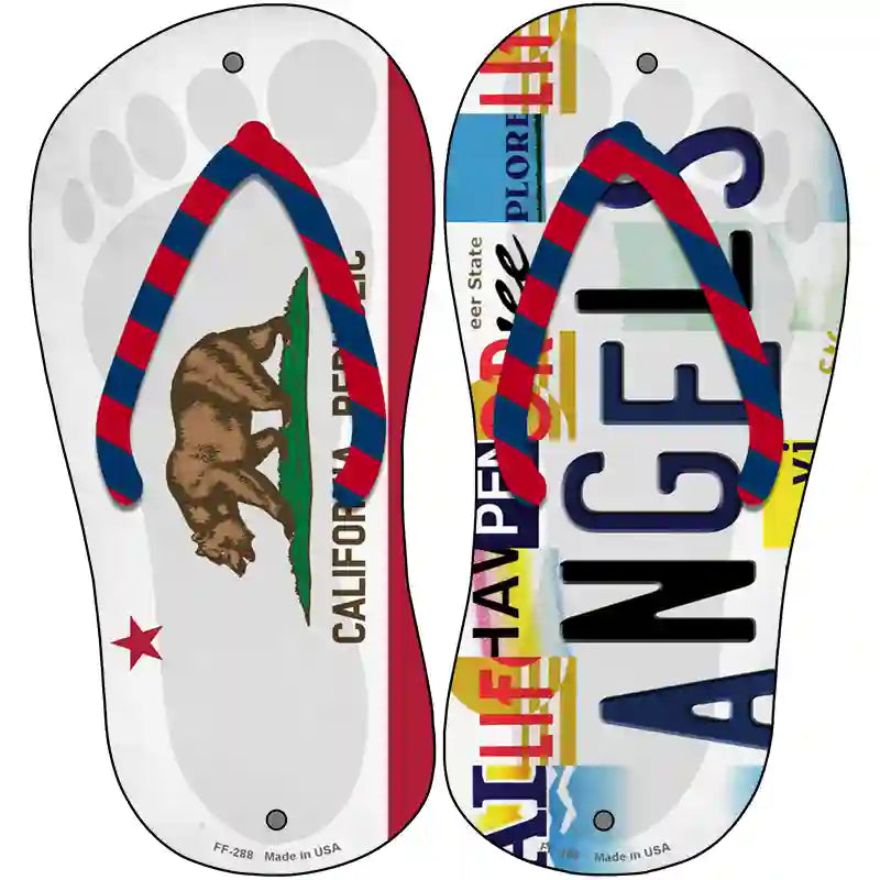 CA Flag|Angels Strip Art Novelty Metal Flip Flops (Set of 2)