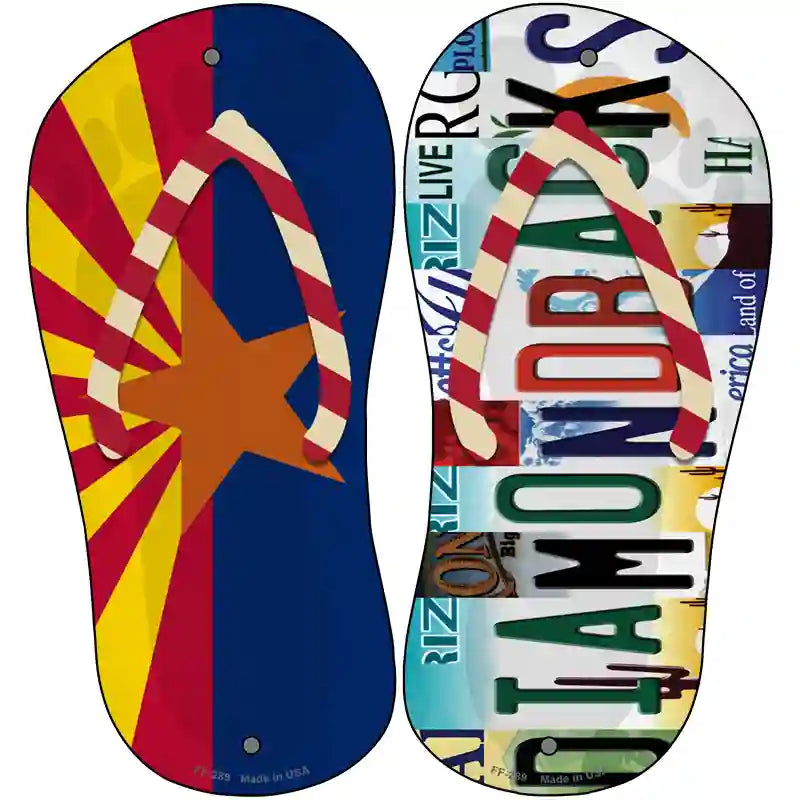 AZ Flag|Diamondbacks Strip Art Novelty Metal Flip Flops (Set of 2)