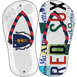 MA Flag|Red Sox Strip Art Novelty Metal Flip Flops (Set of 2)