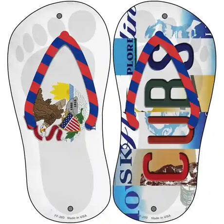 IL Flag|Cubs Strip Art Novelty Metal Flip Flops (Set of 2)