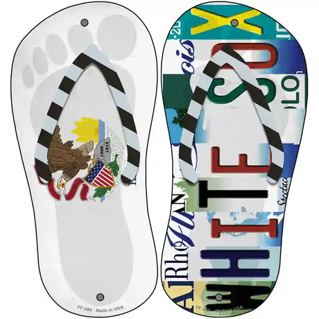 IL Flag|White Sox Strip Art Novelty Metal Flip Flops (Set of 2)