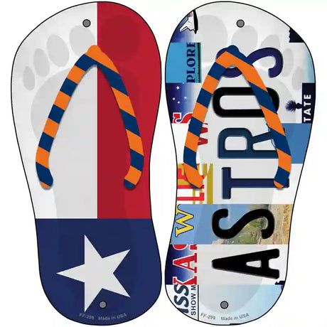 TX Flag|Astros Strip Art Novelty Metal Flip Flops (Set of 2)