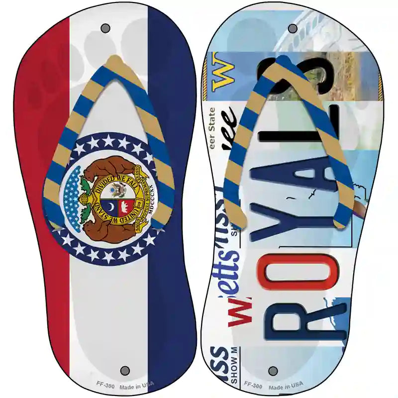 MO Flag|Royals Strip Art Novelty Metal Flip Flops (Set of 2)