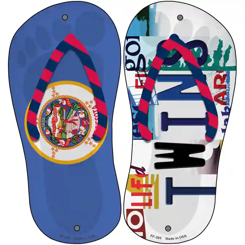 MN Flag|Twins Strip Art Novelty Metal Flip Flops (Set of 2)