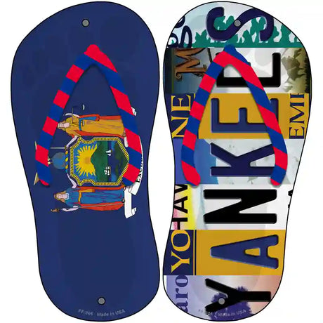 NY Flag|Yankees Strip Art Novelty Metal Flip Flops (Set of 2)