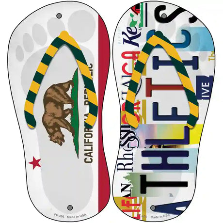 CA Flag|Athletics Strip Art Novelty Metal Flip Flops (Set of 2)