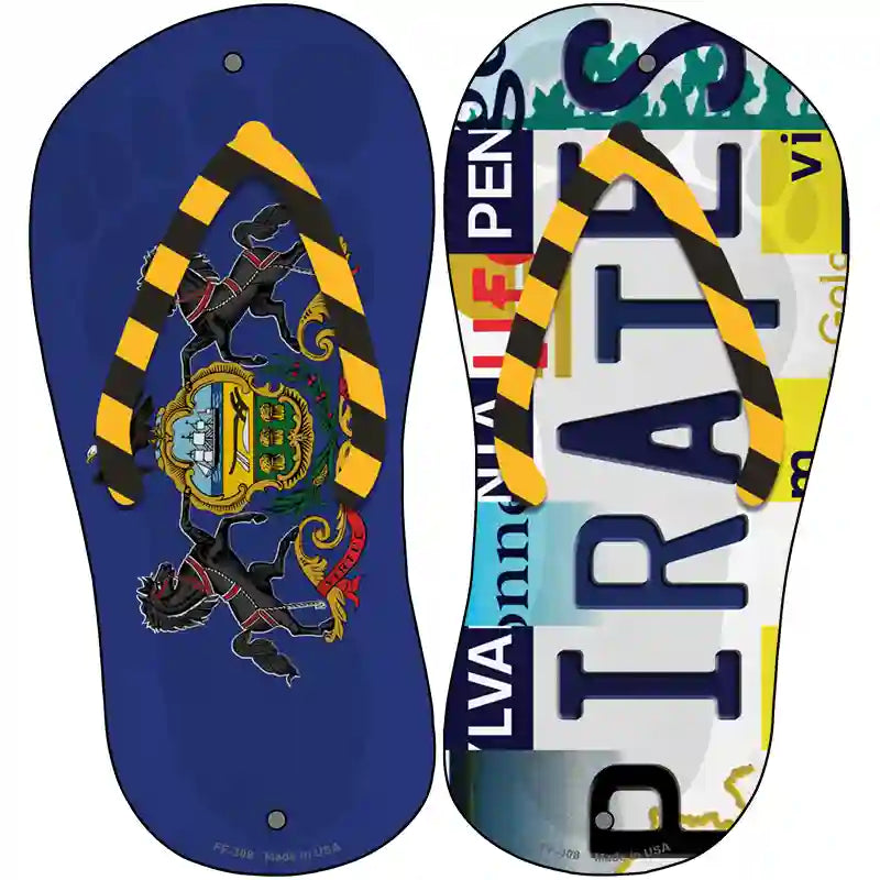 PA Flag|Pirates Strip Art Novelty Metal Flip Flops (Set of 2)