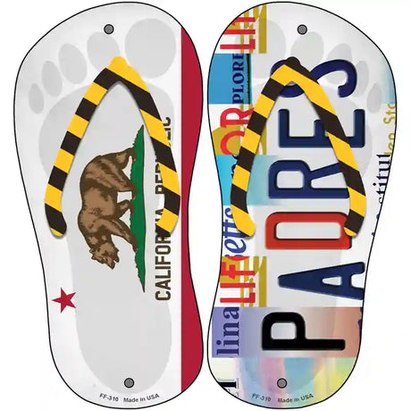 CA Flag|Padres Strip Art Novelty Metal Flip Flops (Set of 2)