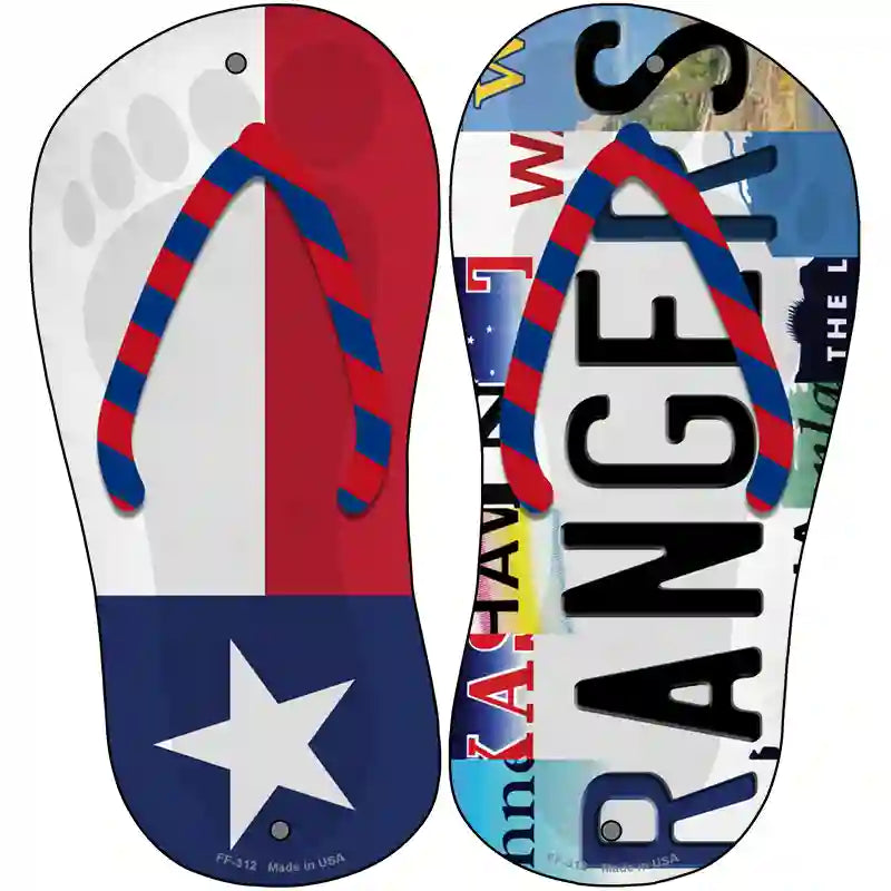 TX Flag|Rangers Strip Art Novelty Metal Flip Flops (Set of 2)