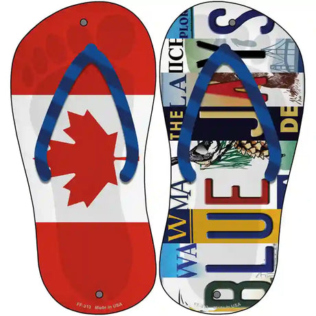 CAN Flag|Blue Jays Strip Art Novelty Metal Flip Flops (Set of 2)