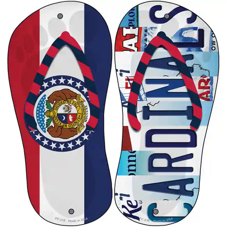 MO Flag|Cardinals Strip Art Novelty Metal Flip Flops (Set of 2)