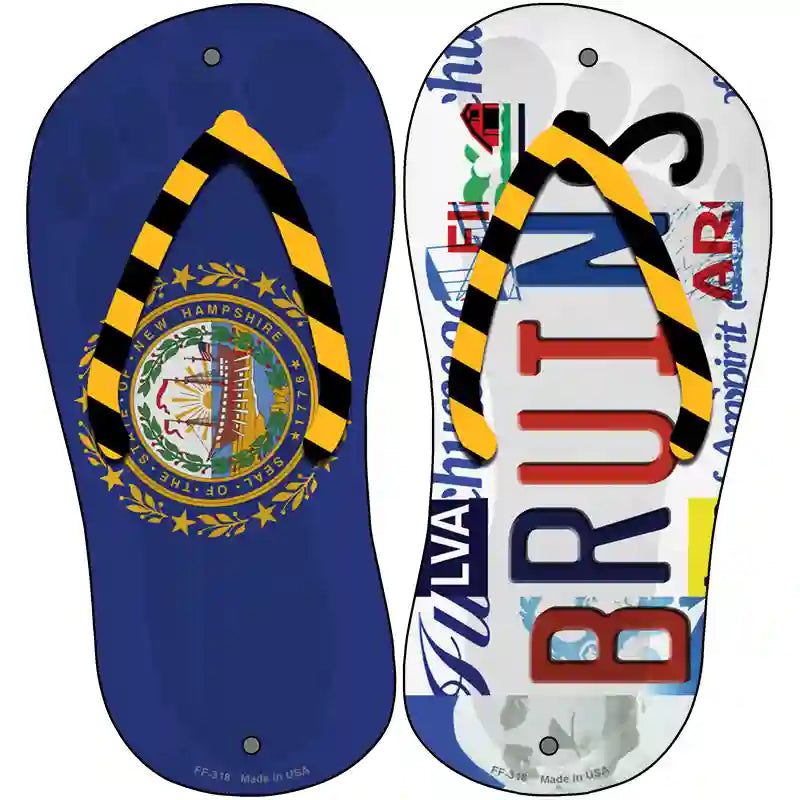 NH Flag|Bruins Strip Art Novelty Metal Flip Flops (Set of 2)