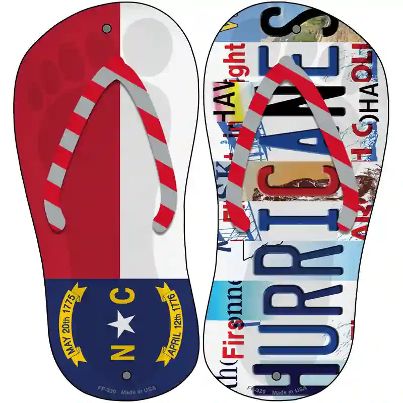 NC Flag|Hurricanes Strip Art Novelty Metal Flip Flops (Set of 2)