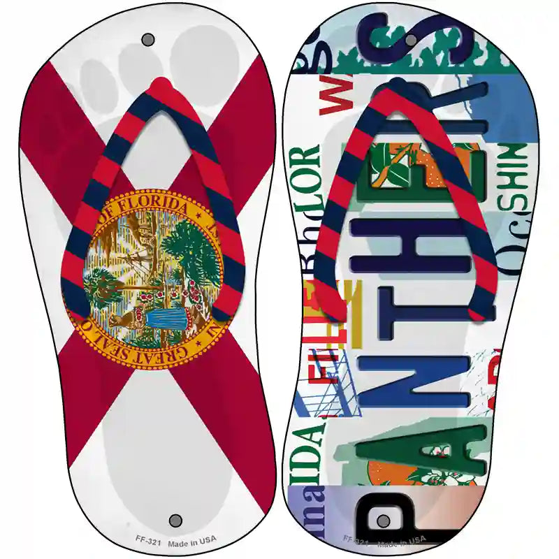 FL Flag|Panthers Strip Art Novelty Metal Flip Flops (Set of 2)