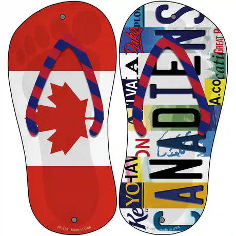 CAN Flag|Canadiens Strip Art Novelty Metal Flip Flops (Set of 2)