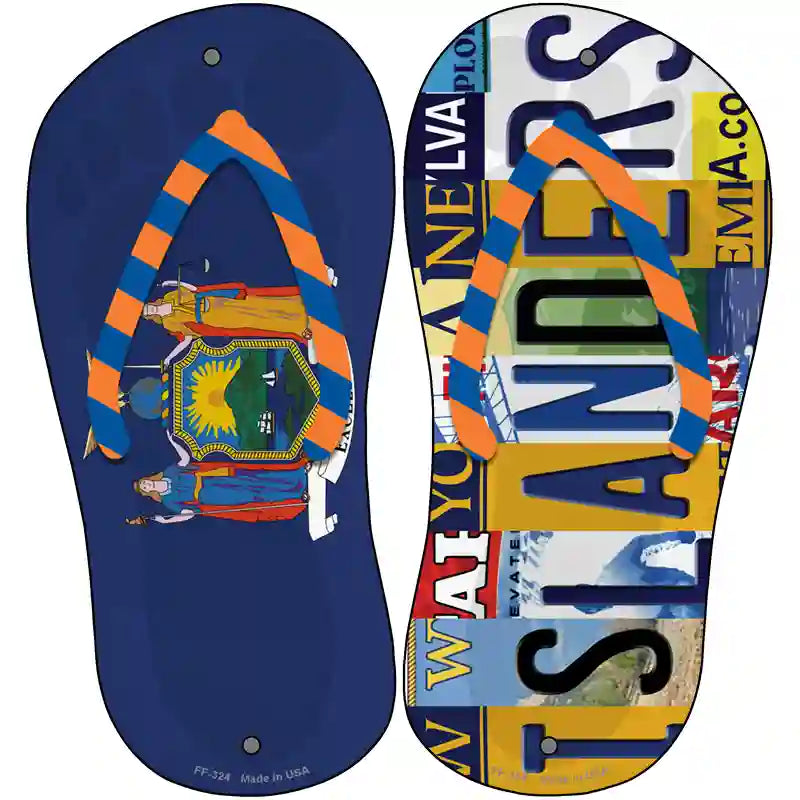 NY Flag|Islanders Strip Art Novelty Metal Flip Flops (Set of 2)