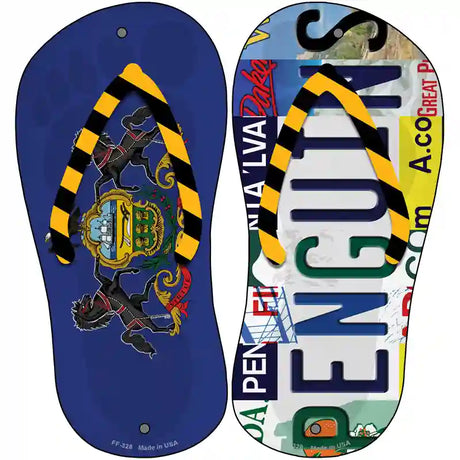 PA Flag|Penguins Strip Art Novelty Metal Flip Flops (Set of 2)