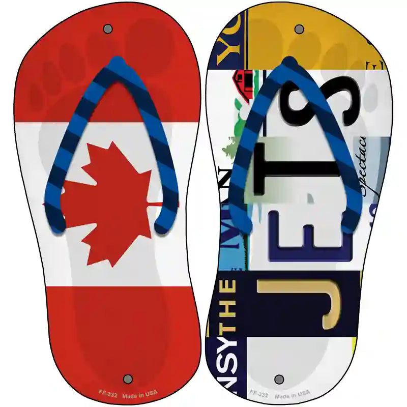 CAN Flag|Jets Strip Art Novelty Metal Flip Flops (Set of 2)