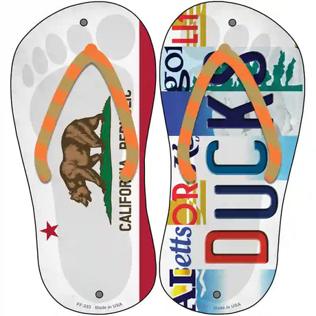 CA Flag|Ducks Strip Art Novelty Metal Flip Flops (Set of 2)