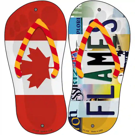 CAN Flag|Flames Strip Art Novelty Metal Flip Flops (Set of 2)