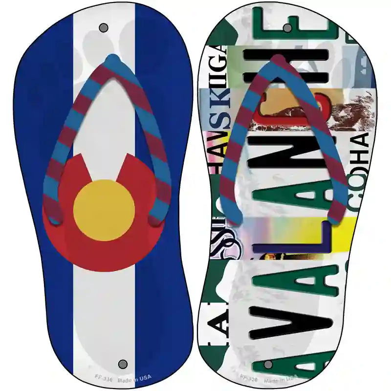 CO Flag|Avalanche Strip Art Novelty Metal Flip Flops (Set of 2)