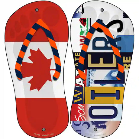 CAN Flag|Oilers Strip Art Novelty Metal Flip Flops (Set of 2)