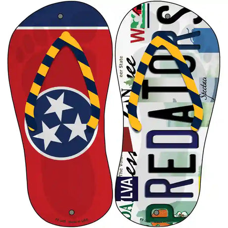 TN Flag|Predators Strip Art Novelty Metal Flip Flops (Set of 2)