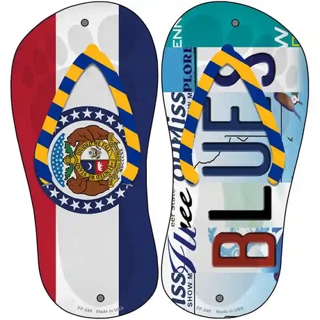 MO Flag|Blues Strip Art Novelty Metal Flip Flops (Set of 2)